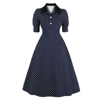 womens 50s 60s polka dots vintage dress a line rockabilly dress puff sleeve vintage swing party dress