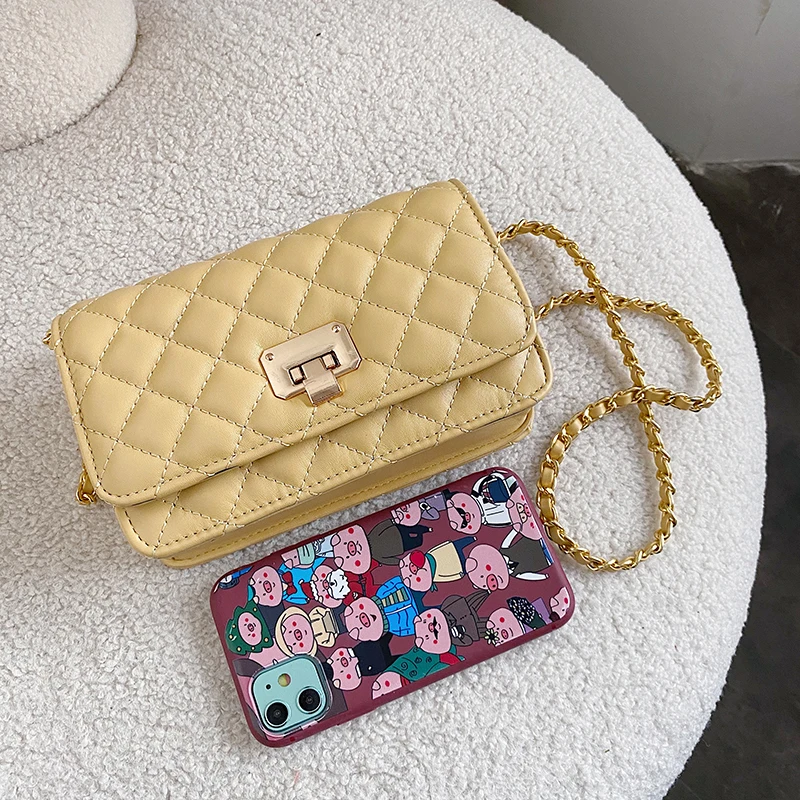 

Women's Handbag 2020 Ladies Shoulder Bag Messenger Bag PU Leather Small Fragrance Diamond Chain Bag Designer Small Square Bag