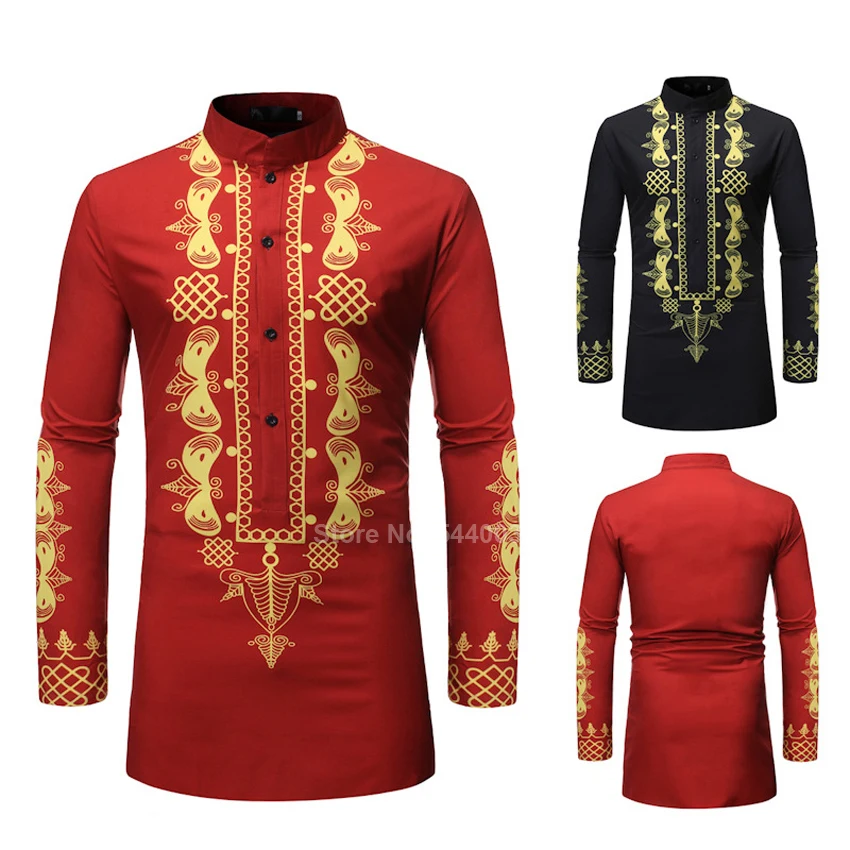 Африканские мужчины Cotume Dashiki принт Bazin богатый традиционная Рубашка Племенной стоячий воротник приталенный