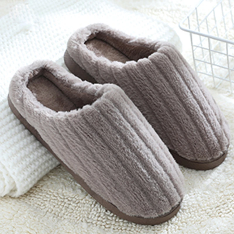 

Winter Indoor Male Slipper Plus Size Couple Striped Fashion Slippers Home Women Plush Warm Non Slip Shoes