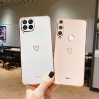 Square Mirror Plating Love Heart Phone Case For Huawei P20 P30 P40 Lite P30Lite Mirror Cover