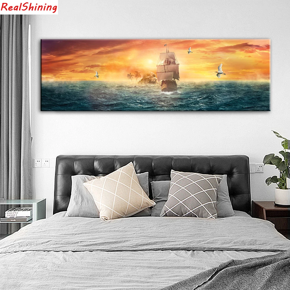

Large size 5D Diy Diamond Painting Cross Stitch full round/Square Diamond Embroidery Sea and sailboat for room Decor H2426