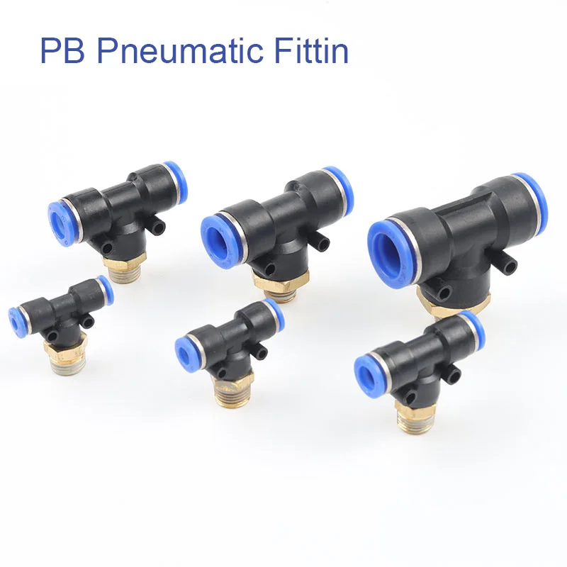 

PB Pneumatic Quick Connector T Shape Tee Air Pipe Fittings 4MM-12MM Hose Tube 1/4" 1/8" 3/8" 1/2"BSPT Male Thread Pipe Coupler