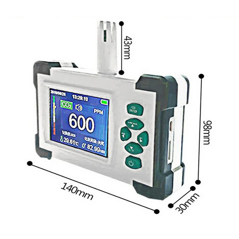 

CO2 Detector 3.2 In TFT Full Color Digital Display Air Detector 18650 Rechargeable Temperature and Humidity Measuring Instrument