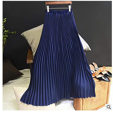 

YuooMuoo Chiffon Pleated Skirt Solid Elastic High Waist Midi Long Women Skirts Elegant Ladies Skirts Bottoms