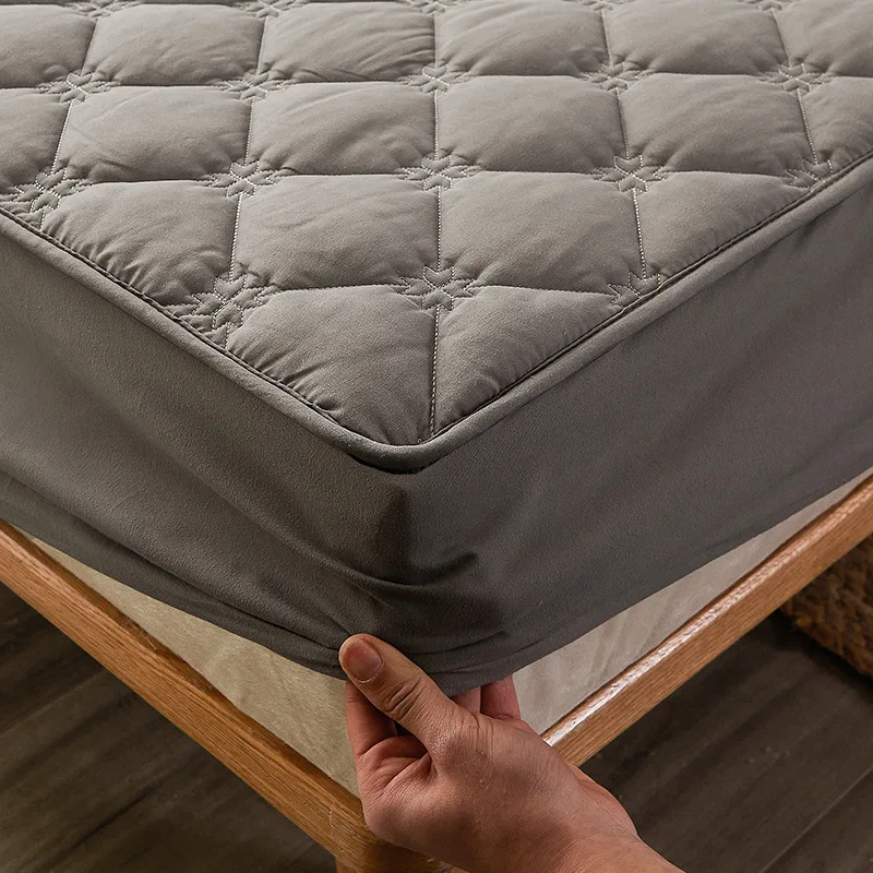 

Explosive Style Quilted Fit Bed Sheet Protective Cover Thickened Solid Color Mattress Cover Dustproof and Waterproof Bedspread