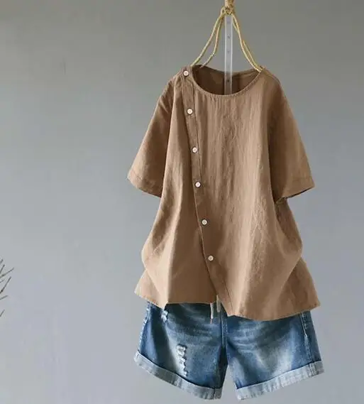 

New style women's fashion summer short-sleeved khaki color loose t-shirt