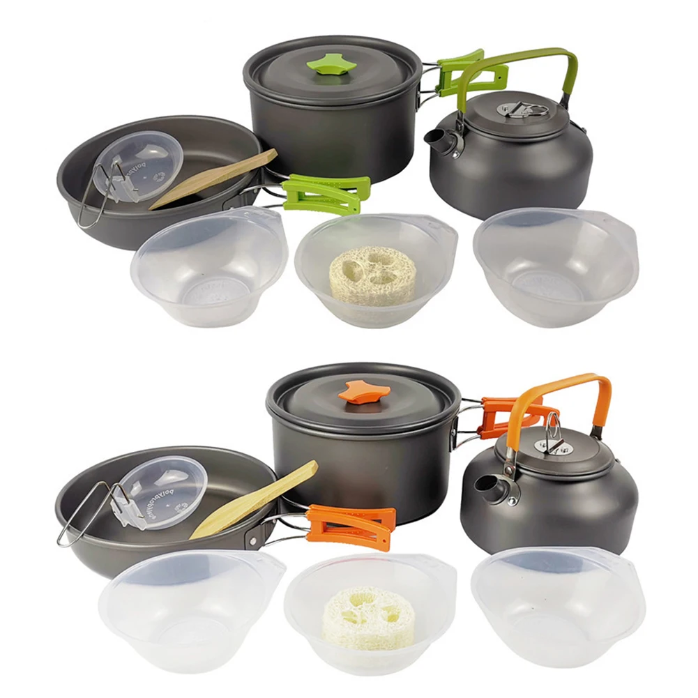 

Camping Cookware Set Portable Outdoor Tableware Kettle Pot Cookset Cooking Pan Bowl Teapot for Hiking BBQ Picnic