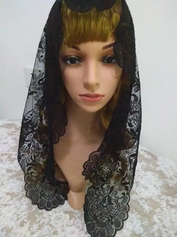 Католическая вуаль с вышивкой испанское кружево Mantilla церковная кружевная