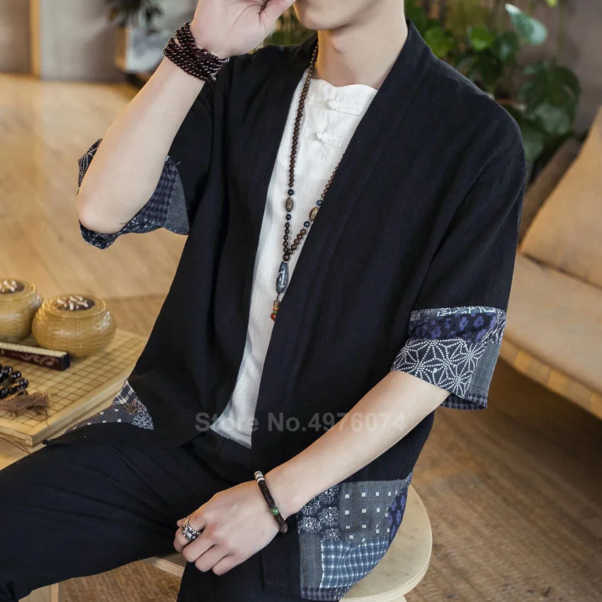 

Cotton Linen Shirt Jackets Men Traditional Chinese Tang Suit Streetwear Kimono Shirt Coat Men Linen Cardigan Haori Coat Tops