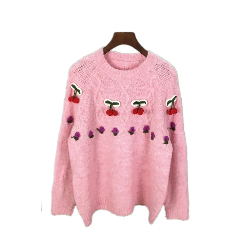 

new 2020 loose outside wearing a pink sweater sea horse head Japanese languid is lazy wind sweater autumn winter coat