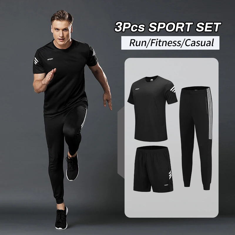 

Спортивные костюмы для мужчин, 3 шт., компрессионная Спортивная одежда для тренажерного зала, Быстросохнущий Спортивный костюм для бега, Тре...