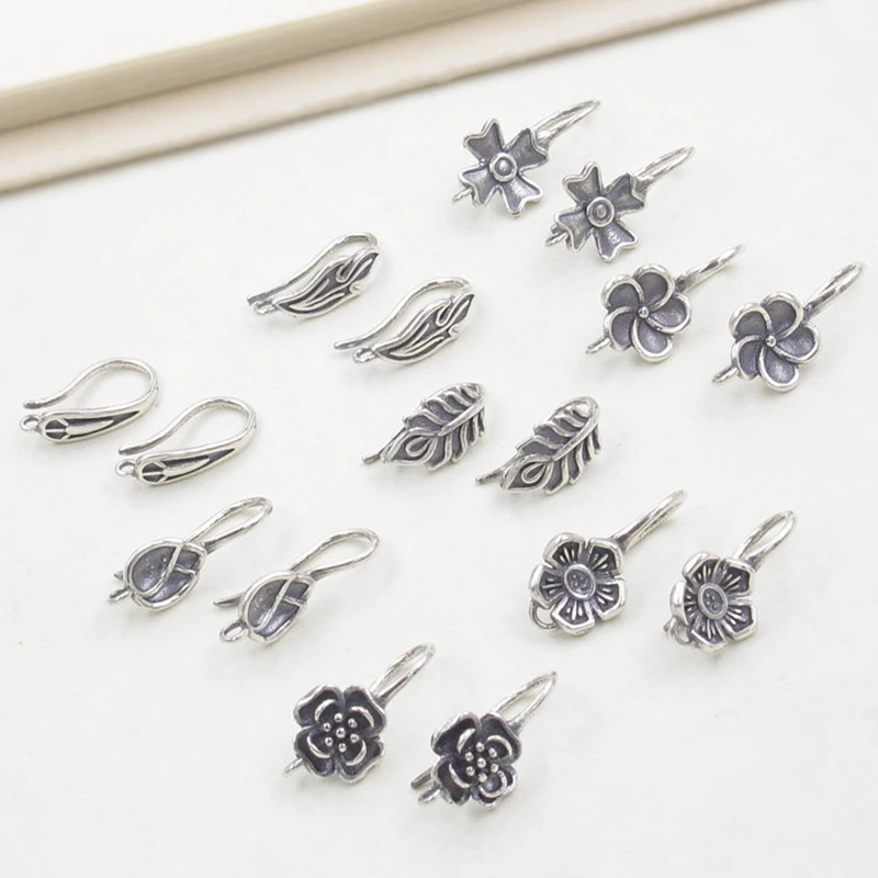 1pair 925 Sterling Silver Vintage Leaves Flowers Earring Findings Clasps Hooks Fittings DIY Jewelry Making Supplies Accessories
