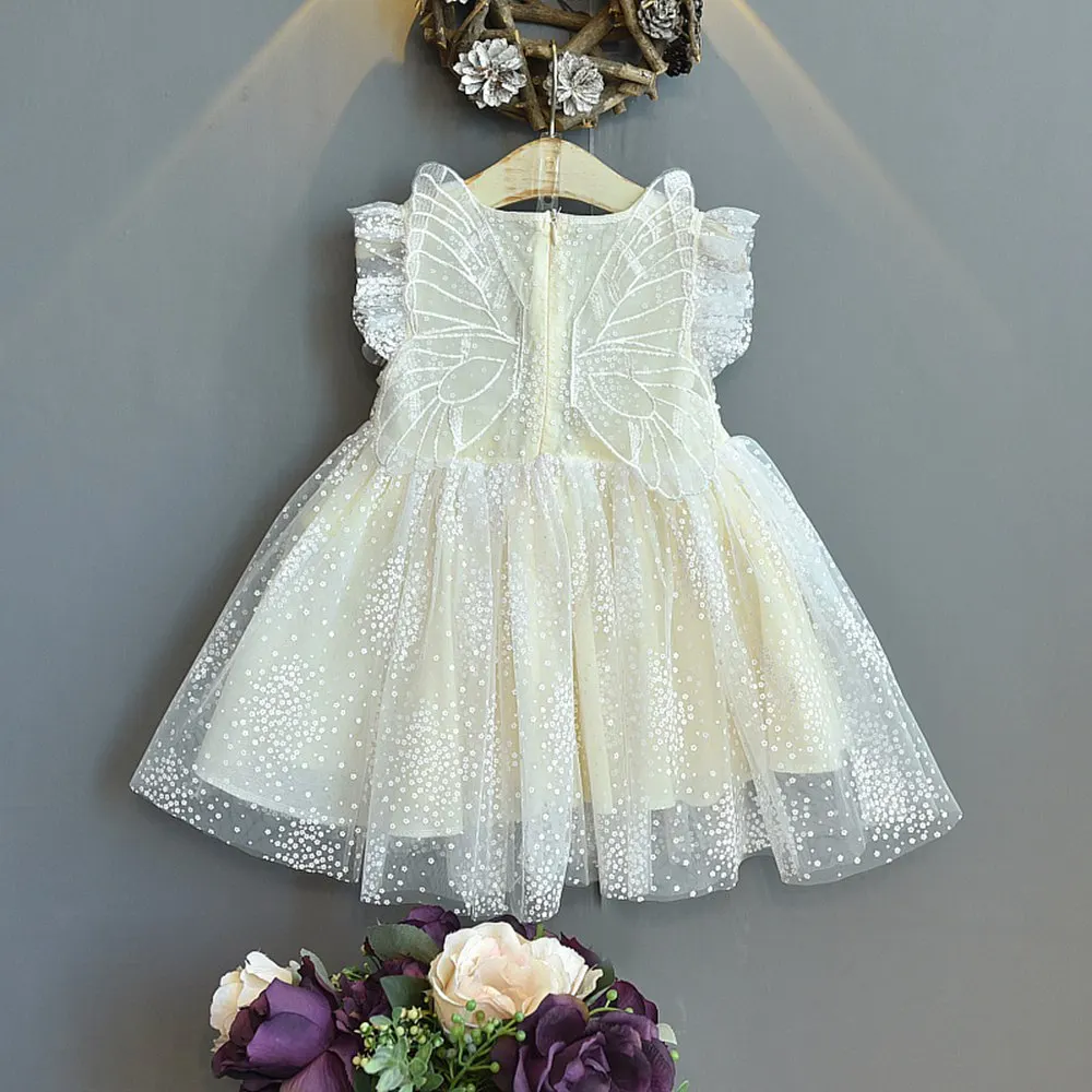 

Sweet Girls Princess Dress Summer Kids Children Baby Back Wing Ruffles Sleeveless Mesh Star Party Dresses Vestidos WT1149