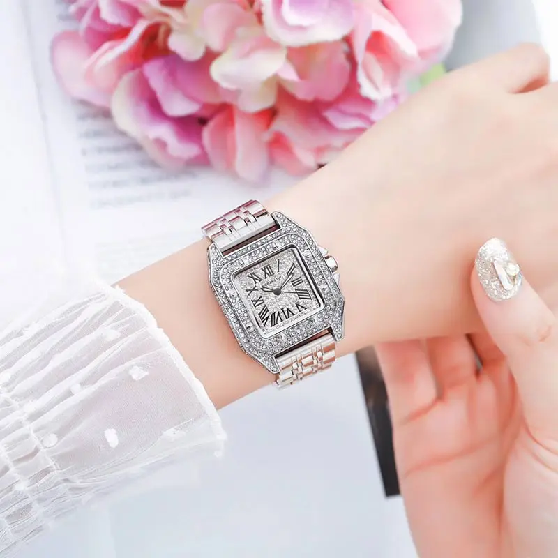 

Silver Fashion High Quality Square Women Watches Quartz Ladies Watch With Rhinestone Top Brand Luxury Designer Watch
