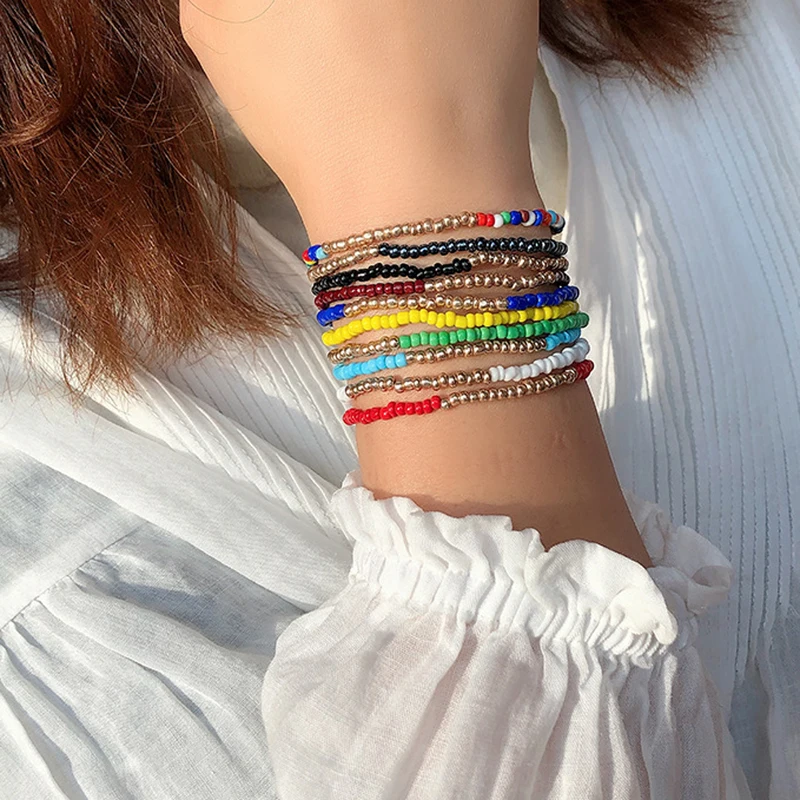 

Elastic Bead Bracelet for Women Bohemian Multilayer Multicolor Bracelets Female Summer Fashion Jewerly Holiday Accessories 3108