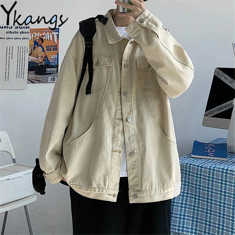 

Куртка женская джинсовая однотонная на пуговицах, Классическая Свободная верхняя одежда из денима, с прострочкой и карманами, уличная одеж...