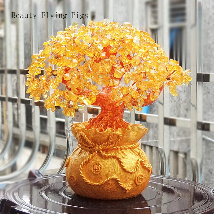 Большая Золотая натуральная Хрустальная Сумочка для денег на удачу дерево удачи