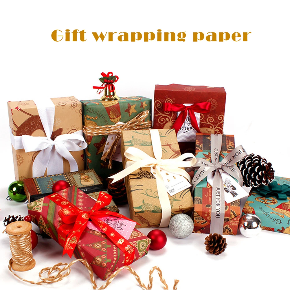 

9 Sheets Christmas Kraft Gift Wrapping Paper Christmas Wrapping Paper for Holiday Gift Wrap Party Decor