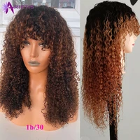 ombre curly human hair wigs for black women t1b30 brazilian remy full machine made wig with bangs natural black 8 26inches