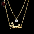 Двухслойное ожерелье Goxijite с камнем для женщин, ожерелье с короной и надписью-инициалом имени в арабском стиле, бижутерия