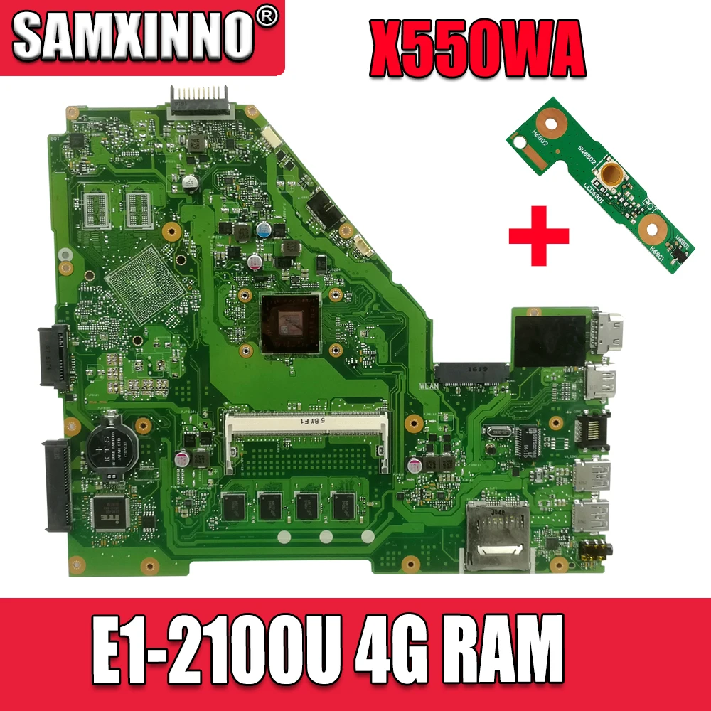 

X550WA Motherboard E1-2100U 4Gb RAM For Asus X550 X552W X550WE X550W D552W Laptop motherboard X550WA Mainboard test 100% OK