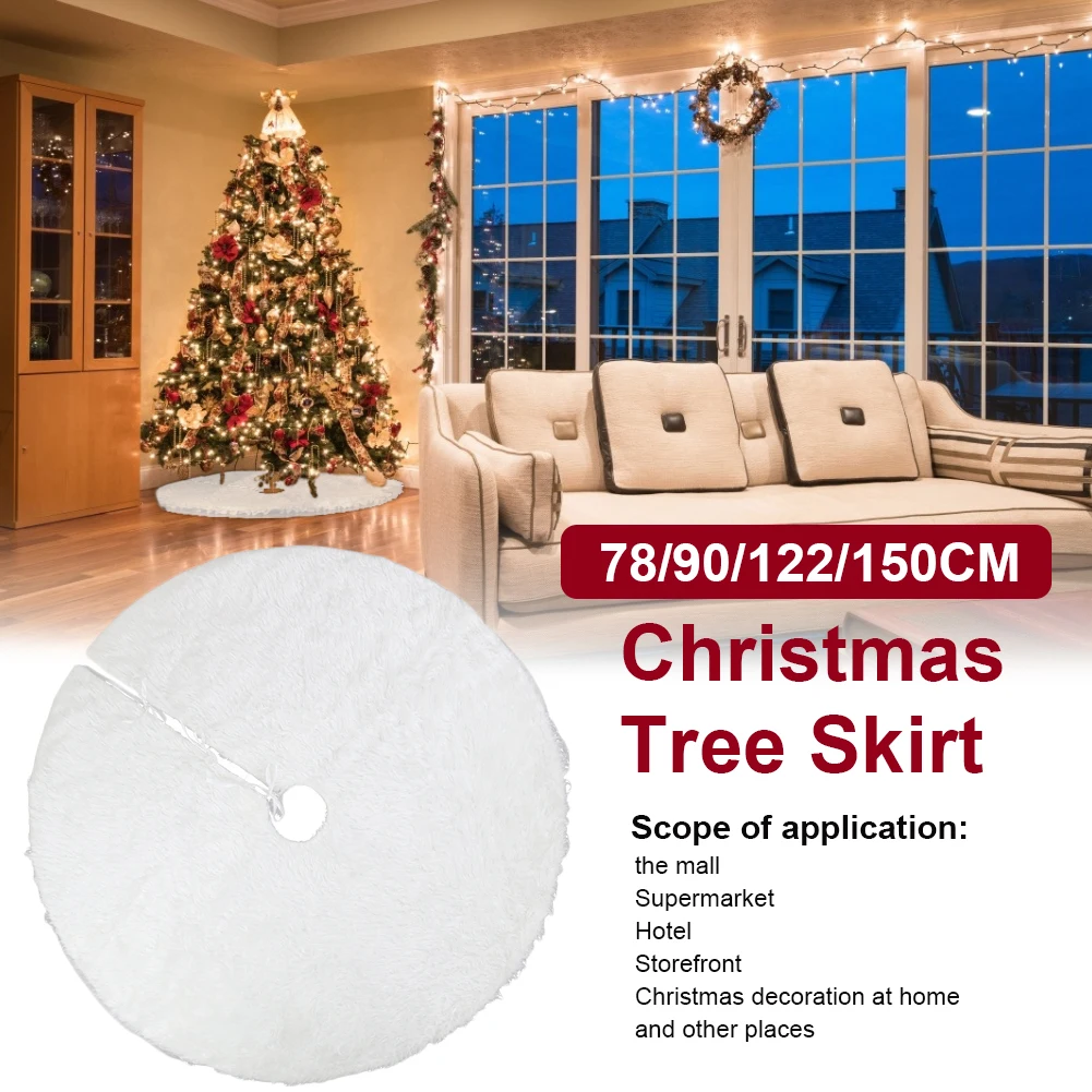 

1PC White Christmas Tree Skirt Plush Faux Fur Carpet Xmas Floor Mat Ornaments Merry Christmas New Year Christmas Tree Decoration