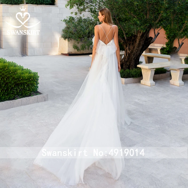 Boho Appliques A-Line Wedding Dress Sweetheart Tulle Backless Court Train Vestido De Novia Princess SwanSarah D114 Bridal Gown | Свадьбы и