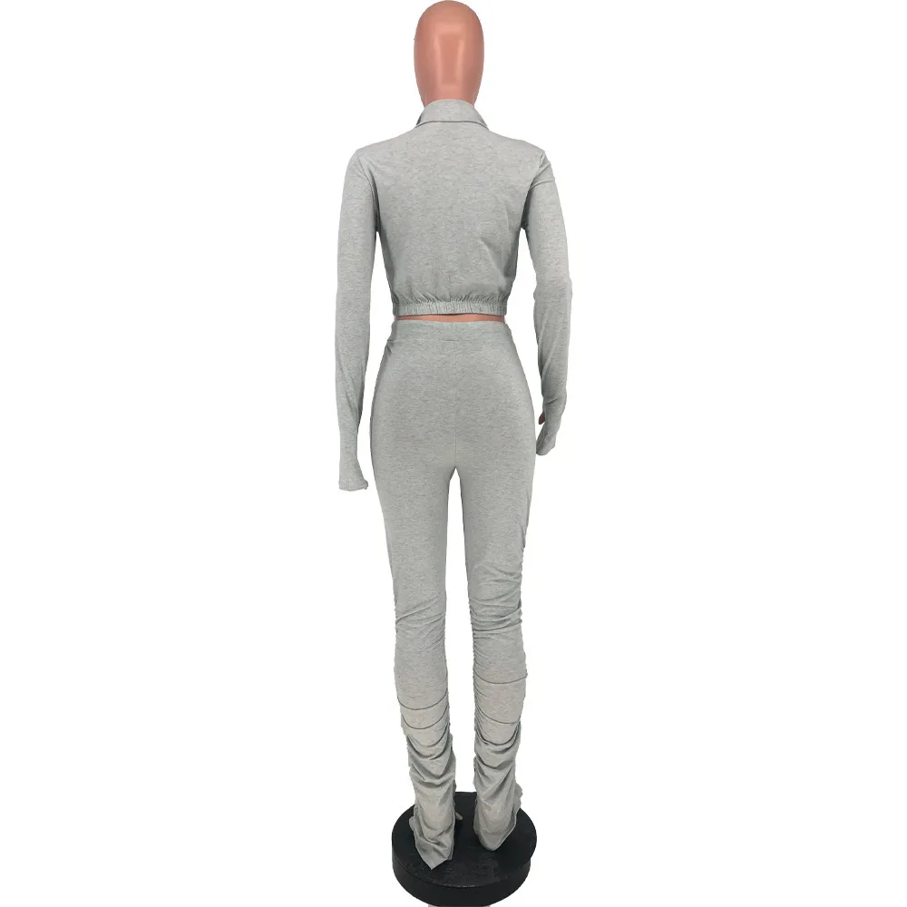 

Women's Tracksuit Two Piece Sporty Suits Front Zipper Long Sleeve Crop Top and Drawstring Split Hem Stacked Pant Activewear Set