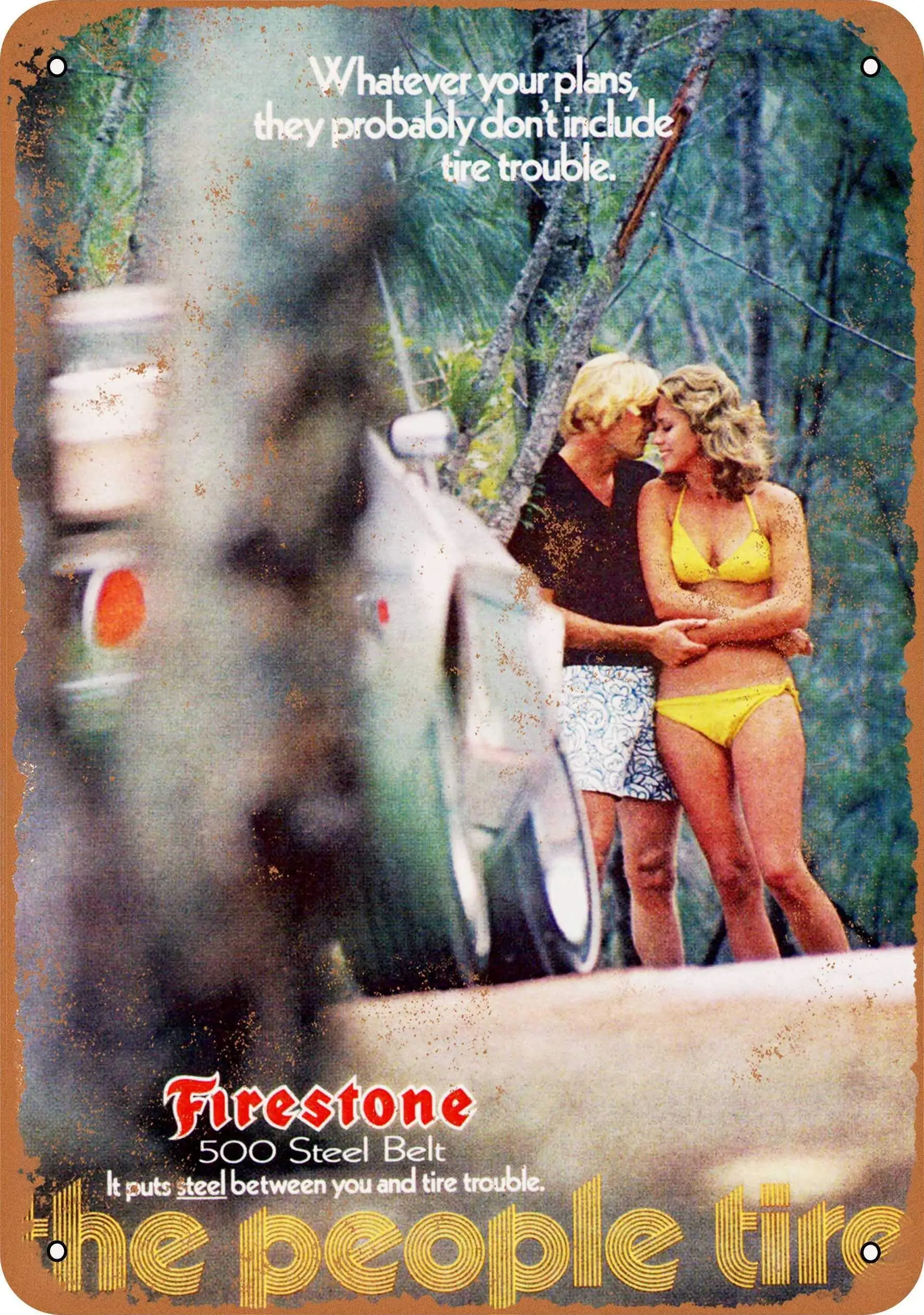

SLALL 1972 Firestone Tires Retro Street Sign Household Metal Tin Sign Bar Cafe Car Motorcycle Garage Decoration