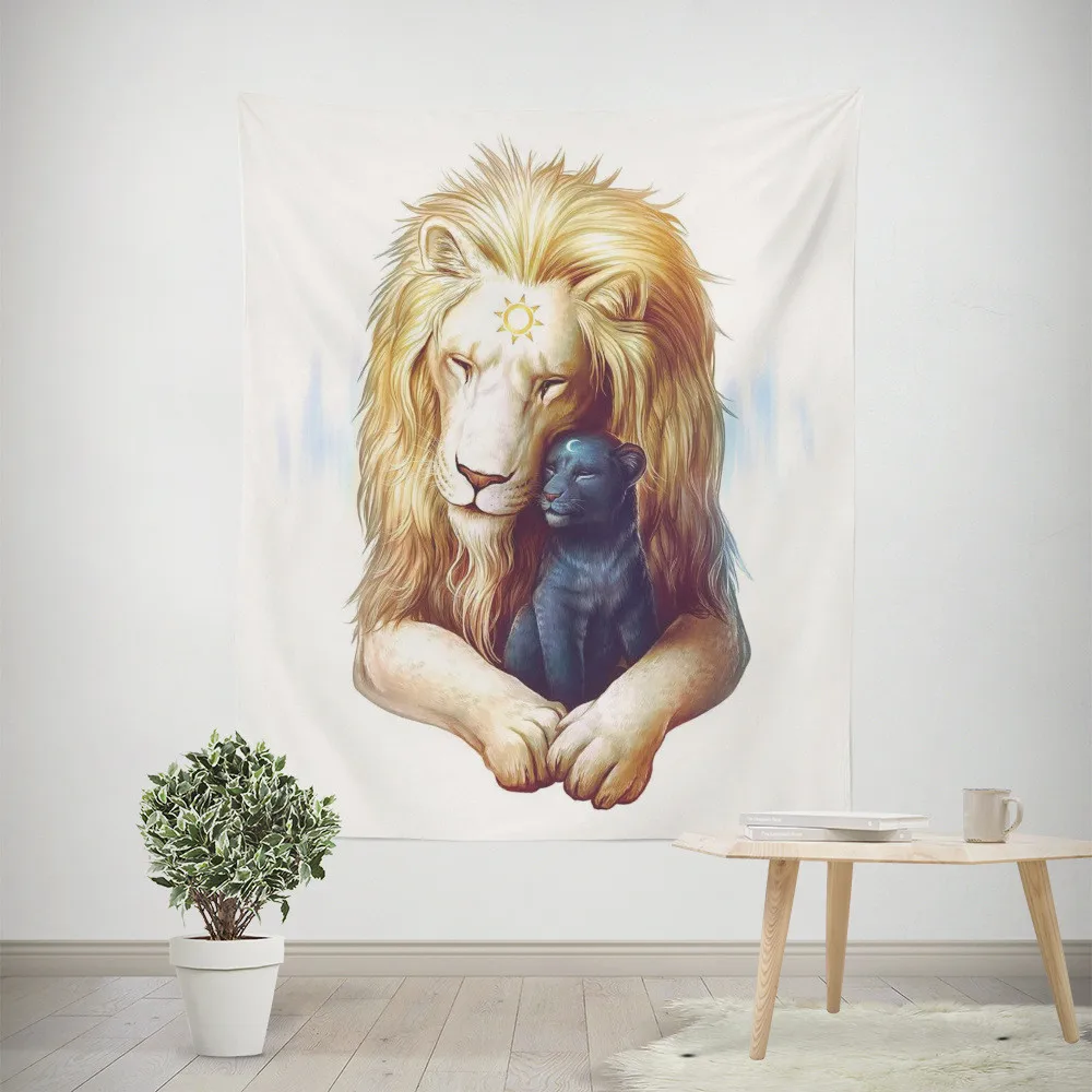 

Lion Tapestry 3D Cool Painting Wall Art Indian Wild Animal Wall Hanging Tapestry Home Decor for Bedroom Living Room