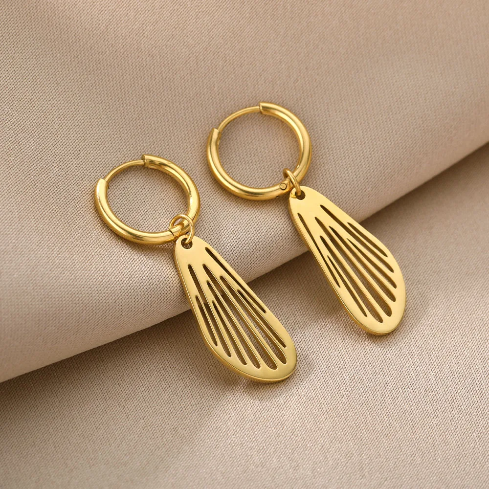 

Creative Handmade Fan Leaf Clip Earrings For Women Brincos Vintage Gold Stainless Steel Earrings Piercing Jewelry Bijoux Femme