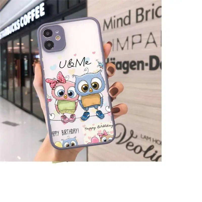

cute Owl Lover Cartoon Phone Cases Matte For iPhone 12 Mini 11 Pro XR XS Max 7 8 Plus X Hard PC Back Cover