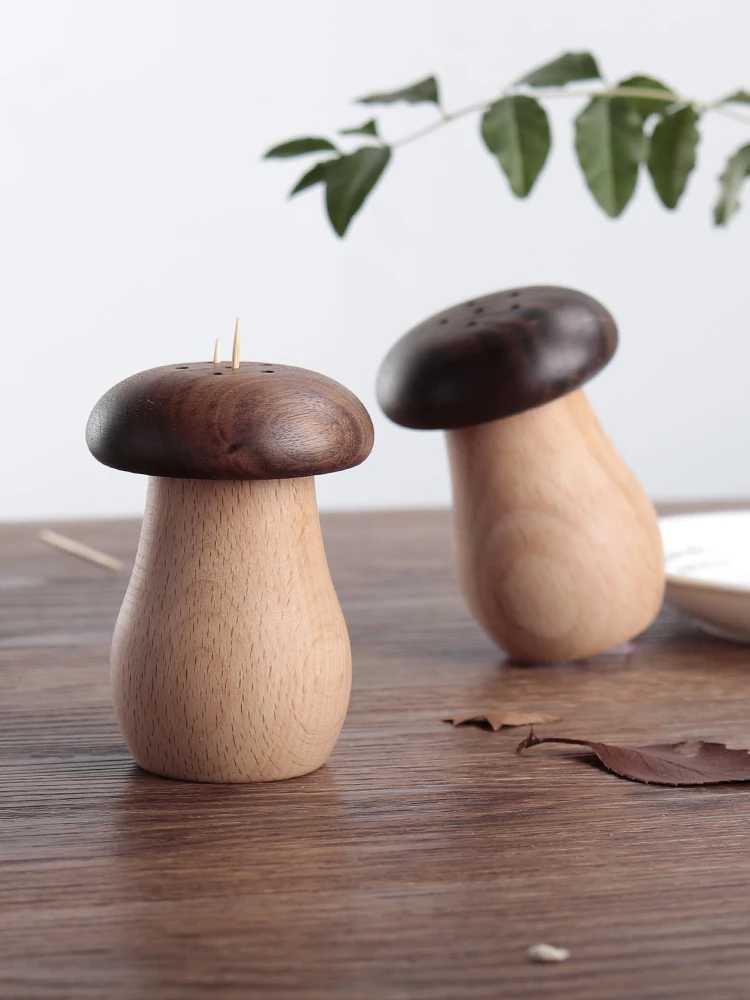 

Creative black walnut wood cute mushroom toothpick jar