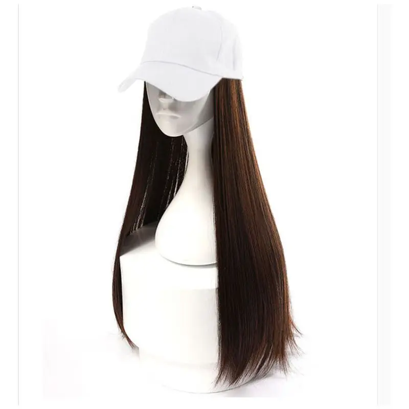 Women Girl Wig Hat Baseball Cap with Synthetic Hair Extension Long Straight Wigs