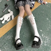 japan style diy bandage bowknot cotton knee high student stocking jk lolita socks