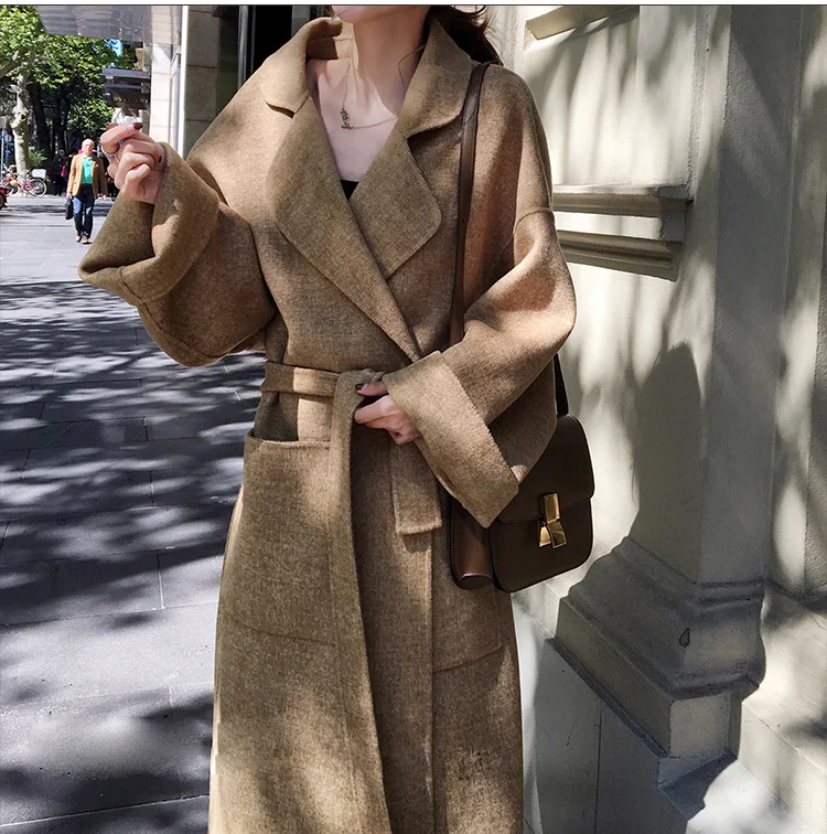 

Fashion Woolen Coat 2020 New Autumn Winter Woolen Trench Coat Women's Long Loose College Wind Wool Coat female Outerwear E181