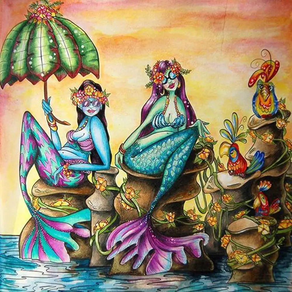 

5D Diy Diamond Art Painting Fishlady Full Drill Round Diamond Embroidery Picture Rhinestone Diamond Mosaic Cartoon Home Decor
