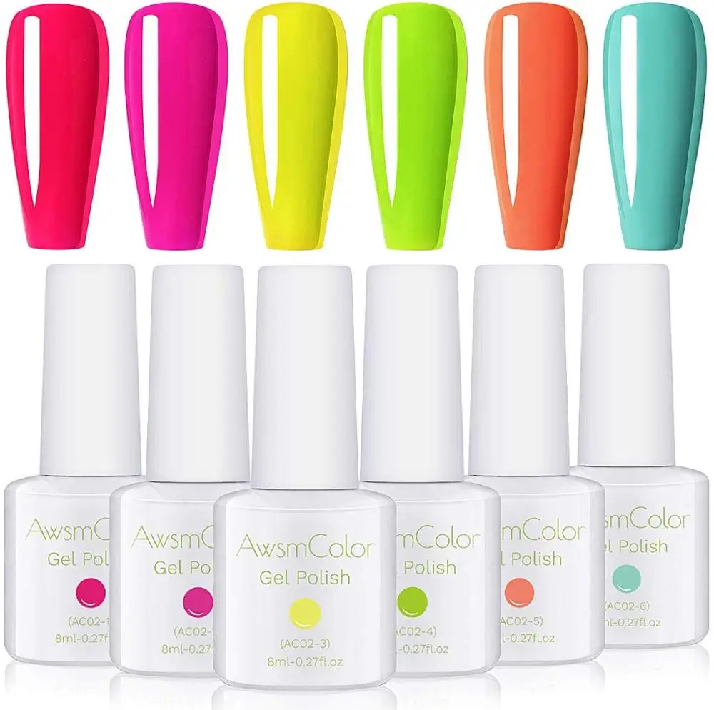 AwsmColor набор гель лаков для ногтей неоновая серия 6 цветов УФ светодиодный