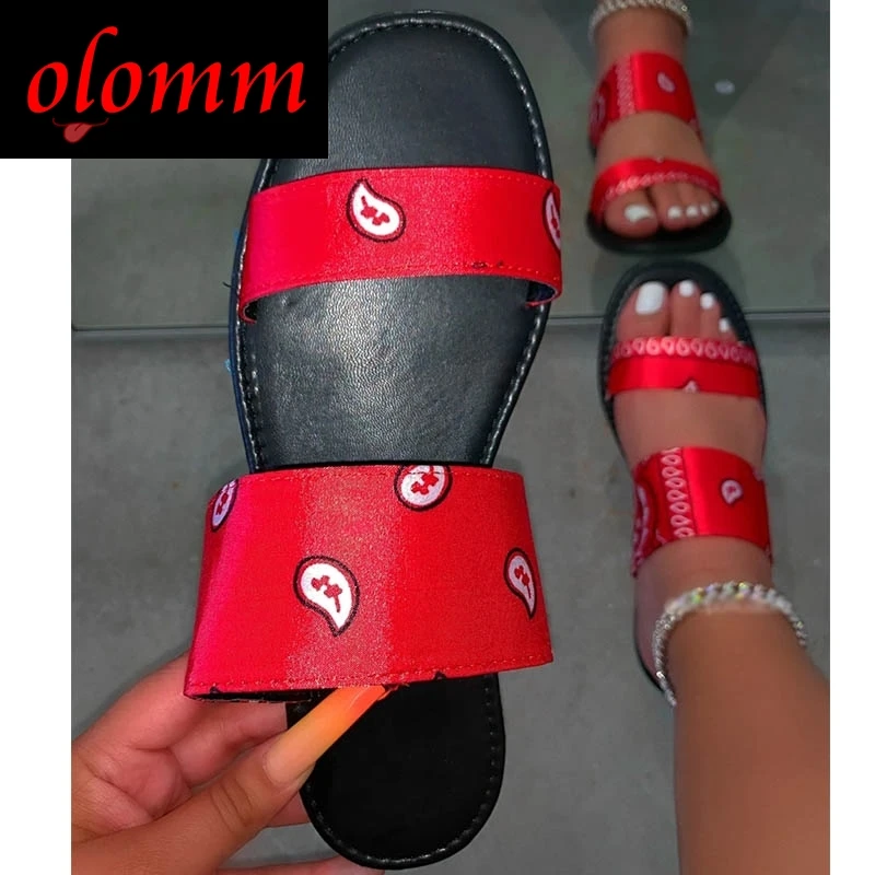 

New Summer Women Sandals Print Slipper Girls Casual Daily Comfy Slip On Flats Sandal Outdoor Holiday Beach Open Toe Slides