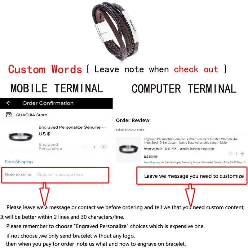 Модный кожаный браслет с гравировкой имени и логотипом на заказ коричневые