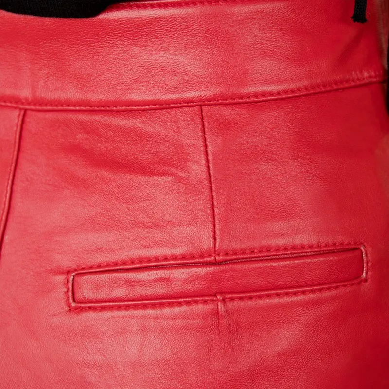 Модные женские свободные брюки до колен из натуральной овечьей кожи с широкими