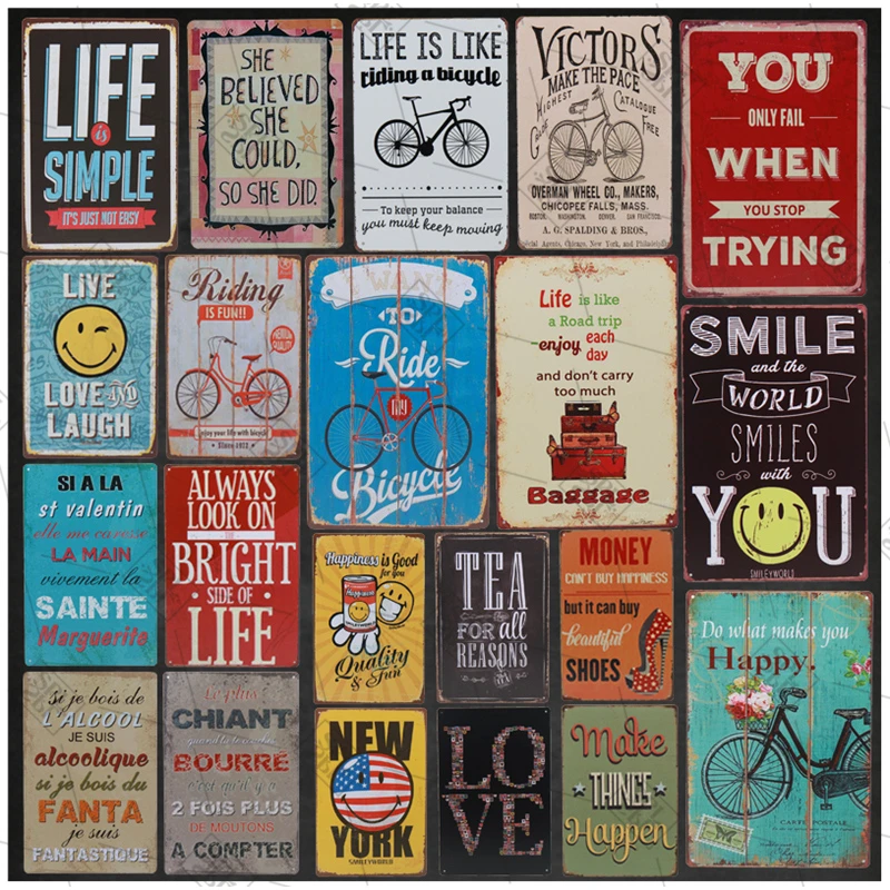 

Vintage Metal Retro Stickers Tin Tin Plaque Tin Signs Love Smile Life Happy Sign Poster Plate Painting Wall Decoration