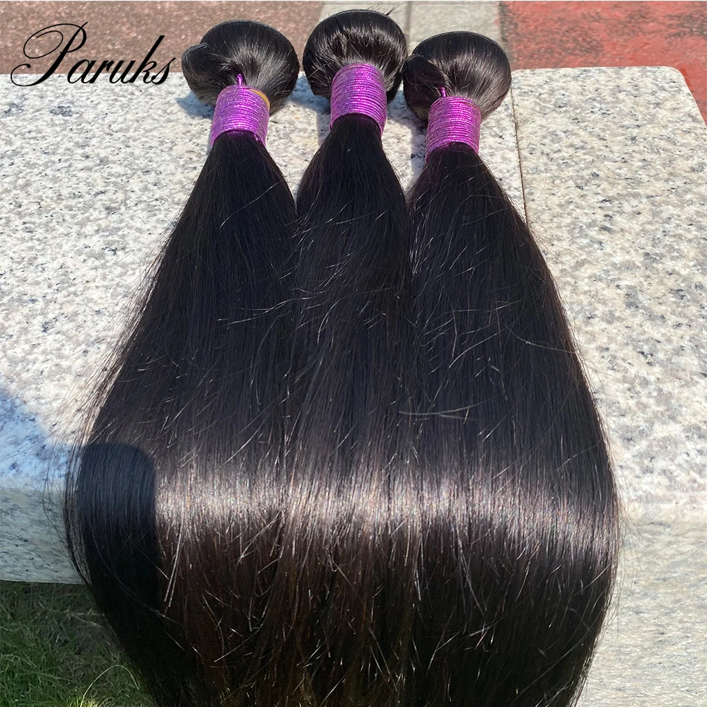 Paruks перуанские волосы пряди прямые 100% человеческие 3-4 40 дюймов необработанные