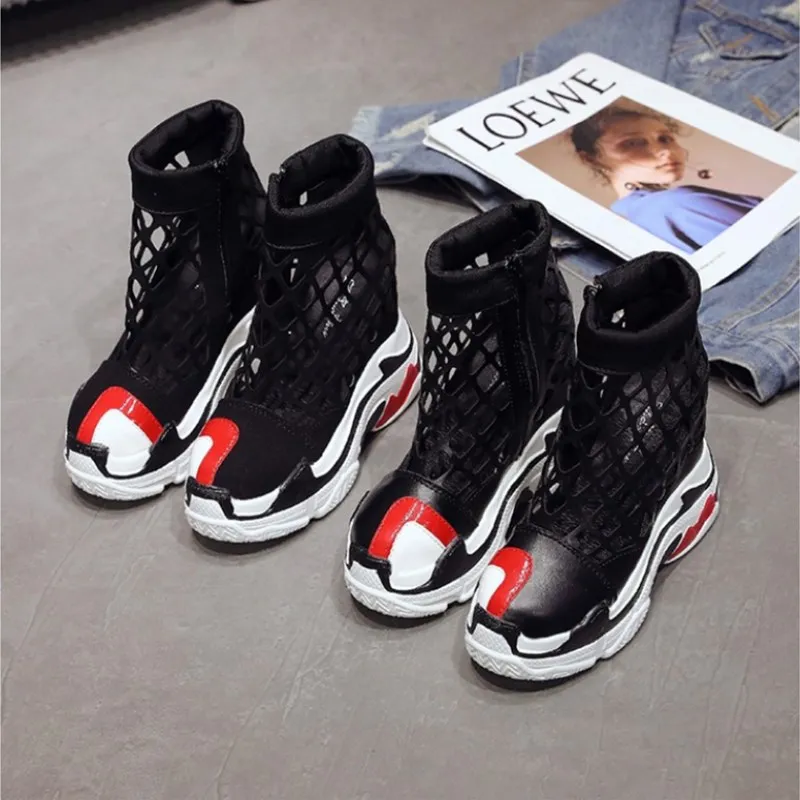 Женские кроссовки на платформе 12 см сетчатые дышащие слипоны танкетке сандалии