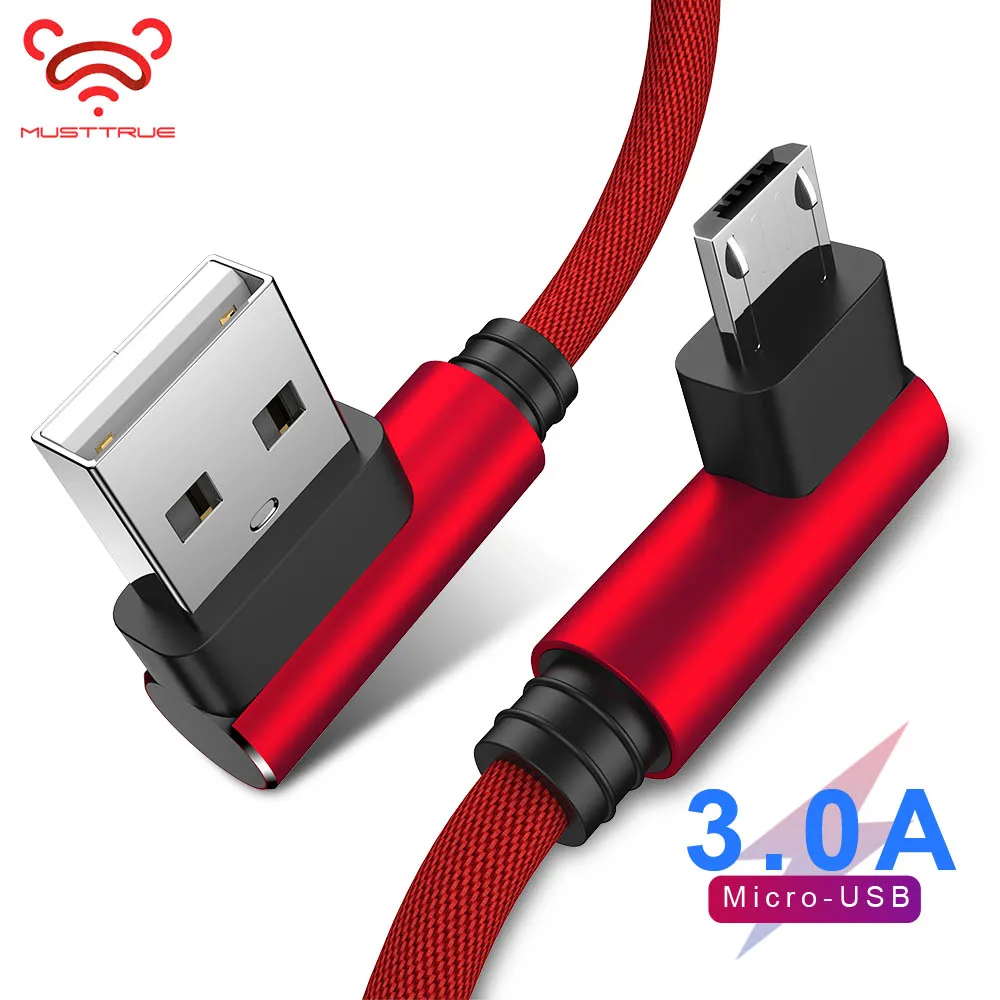 MUSTTRUE 90 degree Micro USB Cable Fast Charger Elbow Nylon Data For Phones Samsung Sony Xiaomi Android Phone Line | Мобильные