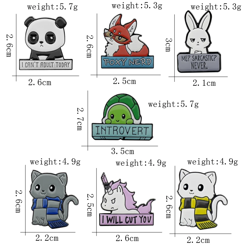 

Zoo Series Animal Brooch Pins Cartoon Panda 2 Cat Turtle Fox Sad Rabbit Shape Enamel Jewelry Clothes Lapel Pin Badge Pin Gifts