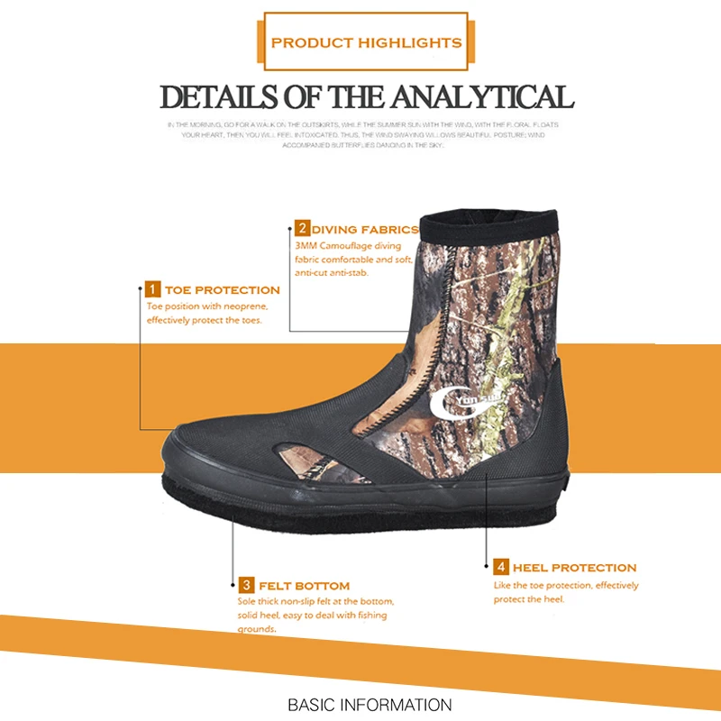 Неопреновые Нескользящие рыболовные ботинки 5 мм камуфляжные быстросохнущие