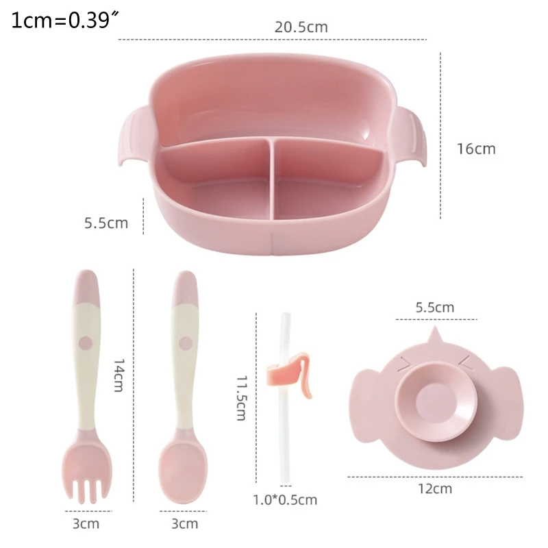 

T5EC Baby Divided Plate Bowl Suction Cup Dishes Spoon Fork Bibs Straw Tableware Set