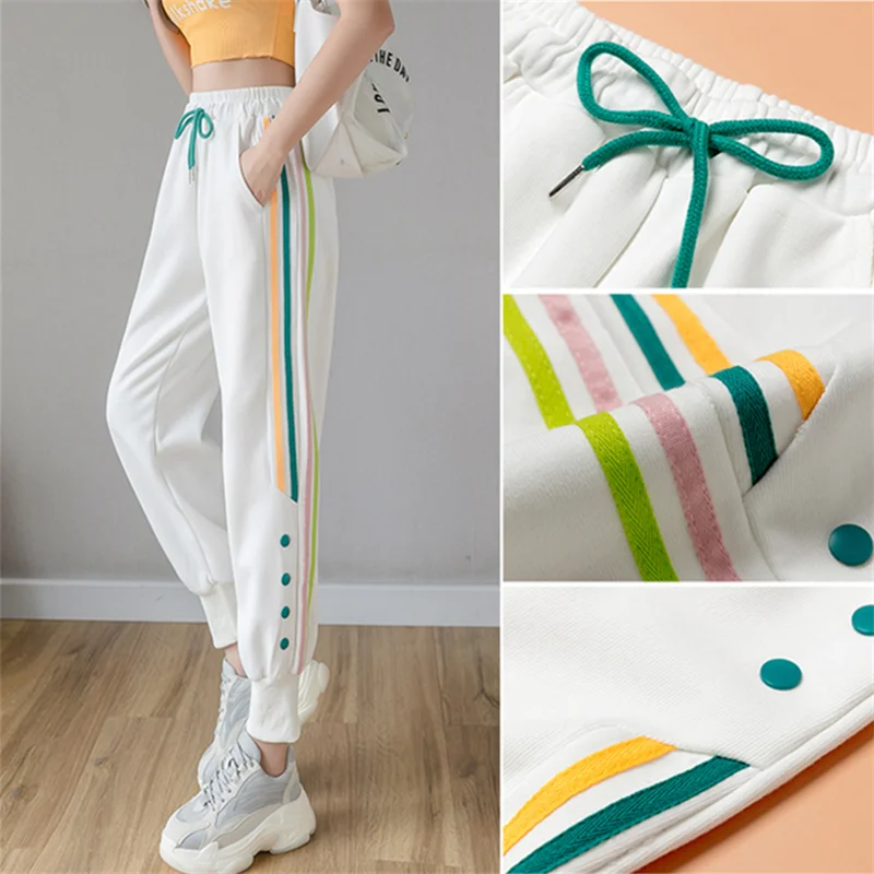 Брюки женские спортивные с высокой талией свободные мешковатые штаны султанки